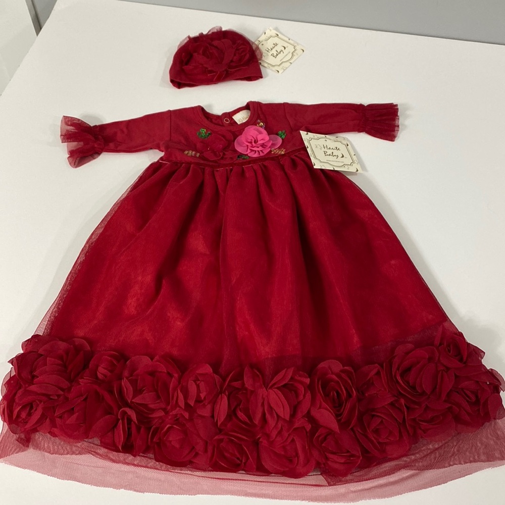 NWT Size 0-3 Months, Red, Haute Baby Boutique Dress & Hat